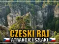 Imponująca, hruba skala w Czeskim Raju, porośnięta drzewami, z widoczną flagą Czech.